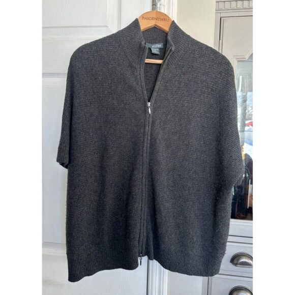Griffen Cashmere Sweater Womens XS Gray Short Sleeve Oversized Full Zip - Picture 1 of 5